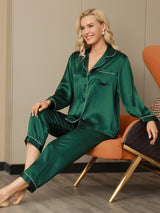 [Green] SilkSilky-CA Long Sleeve Lapel Collar Women's Pajamas 005