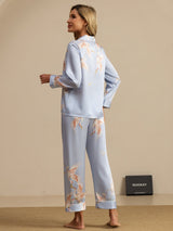 [Light Blue] SilkSilky-CA Long Sleeve Lapel Collar Women's Pajamas 002