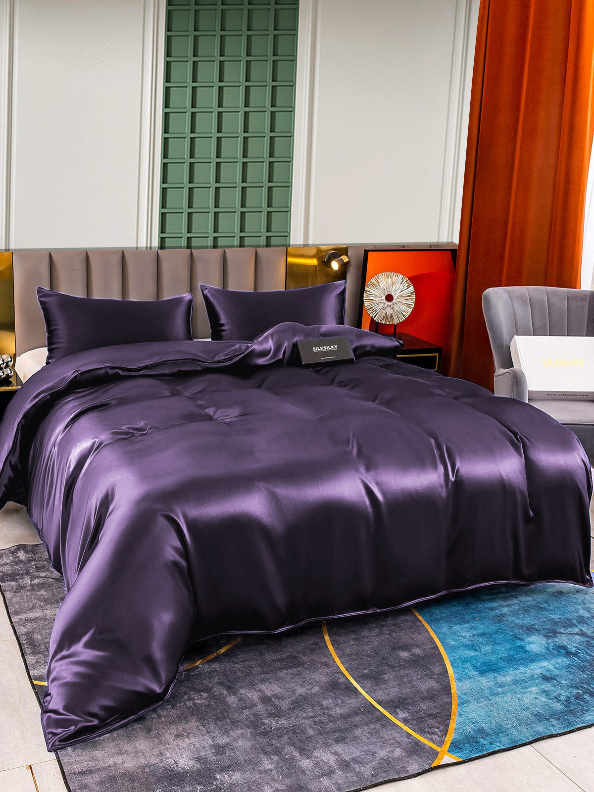 [Deep Purple] SilkSilky-CA 22Momme Pure Silk Bedding Set 004,