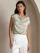 [Light Green] SilkSilky-CA Cap Sleeve Cowl Neck Women's T-Shirt 001