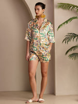[Sand Crocodile] SilkSilky-CA Half Sleeve Lapel Collar Women's Pajamas 003