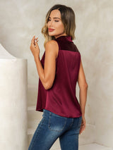 [Dark Red] SilkSilky-CA Sleeveless Lapel Collar Women's Shirt 003