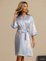 [Light Blue] SilkSilky-CA 3/4 Sleeve Women's Robe 003