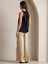 [Black] SilkSilky-CA Sleeveless Halter Women's T-Shirt 002