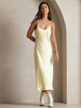 [Light Yellow] SilkSilky-CA Spaghetti Strap V Neck Nightgown 003