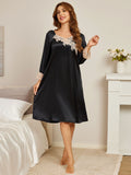 SilkSilky CA Pure Silk Long Sleeve Nightgown Black 005