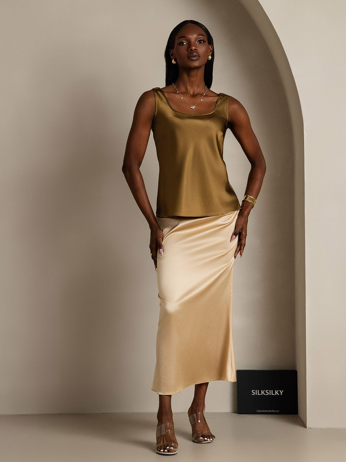 [Brown] SilkSilky-CA 19Momme Silk U Neck Camisole 007