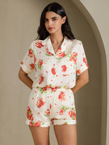 [White Pomegranate] SilkSilky-CA Short Sleeve Notch Collar Women's Pajamas 003