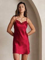 [Wine] SilkSilky-CA Spaghetti Strap Cowl Neck Dress 006