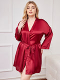 SilkSilky-CA Pure Silk Long Sleeve Deep V Neck Plus Size Robe Wine 004