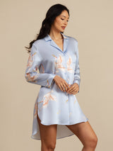 [Light Blue] SilkSilky-CA Long Sleeve Lapel Collar Nightshirt 001
