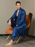 SilkSilky CA Pure Silk Long Sleeve Lapel Men's Robe DarkBlue 004