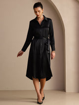 [Black] SilkSilky-CA Long Sleeve Lapel Collar Dress 005