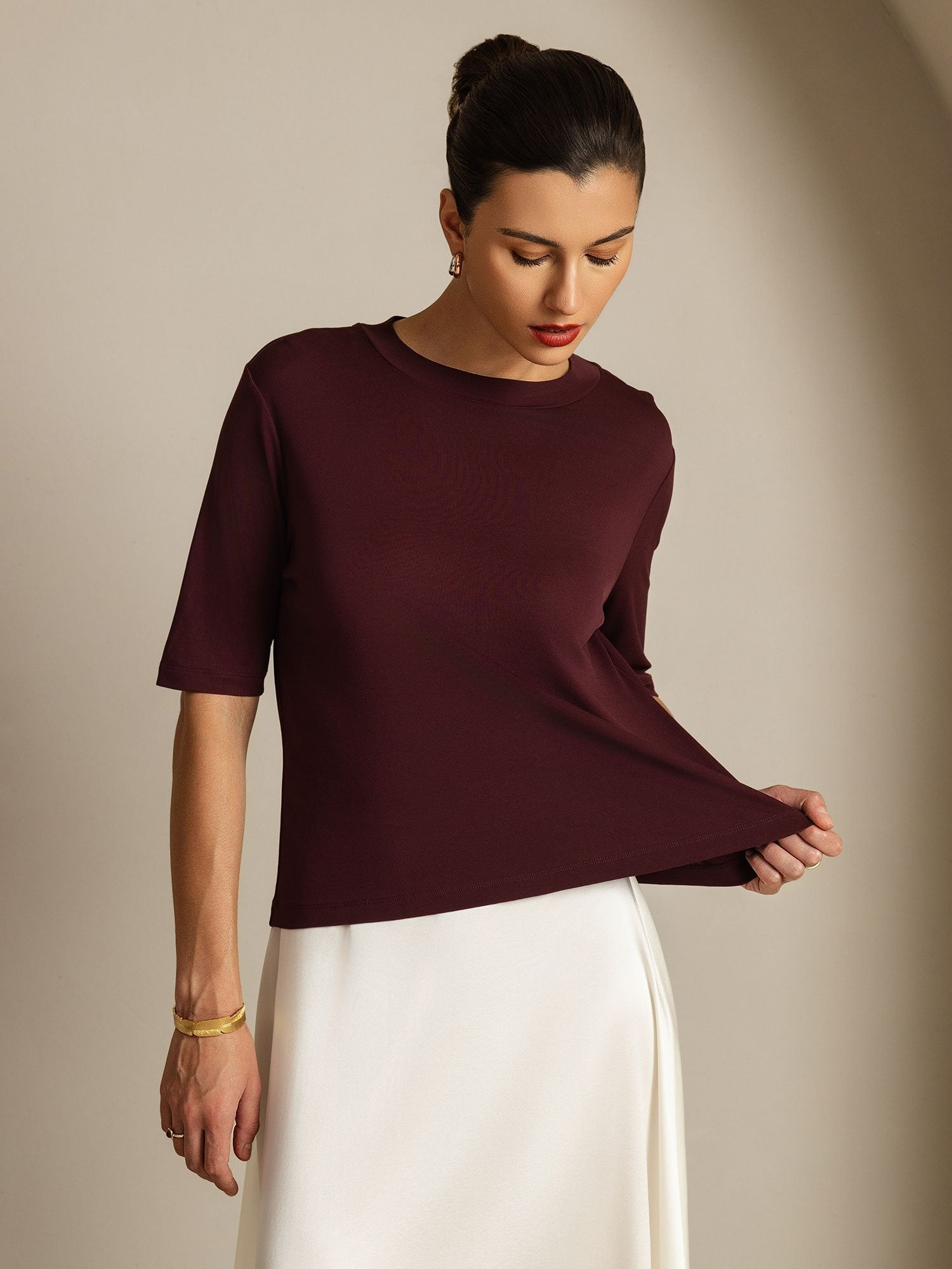 [Windsor Wine] SilkSilky-CA Pure Silk Round Neck Women's T-Shirt 005