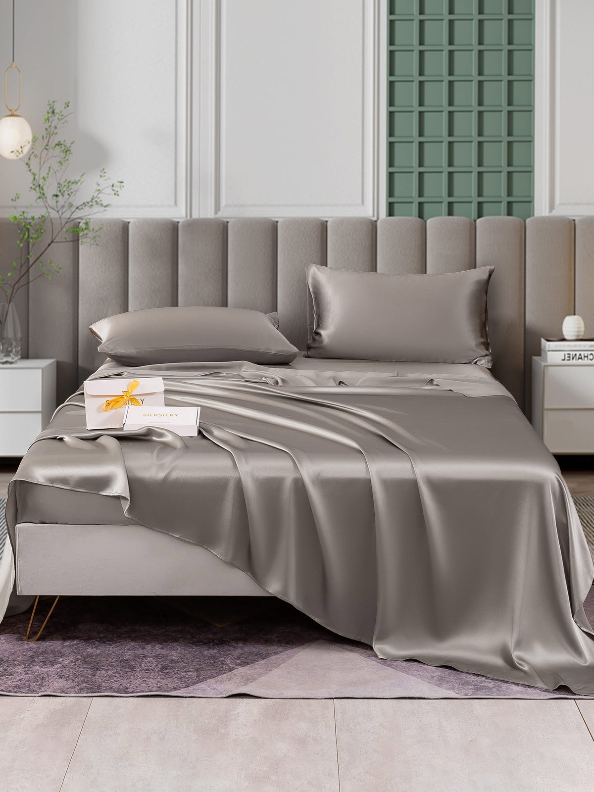 SilkSilky CA 25Momme Pure Silk Bedding Set Gray 001