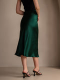 SilkSilky-CA 19Momme Pure Silk Skirt DarkGreen 002