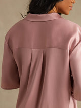 [Peach Skin] SilkSilky-CA 19Momme Machine-Washable Silk Half Sleeve Notch Collar Women's Pajamas 002