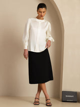 [White] SilkSilky-CA 19Momme Long Sleeve Round Neck Blouse 008