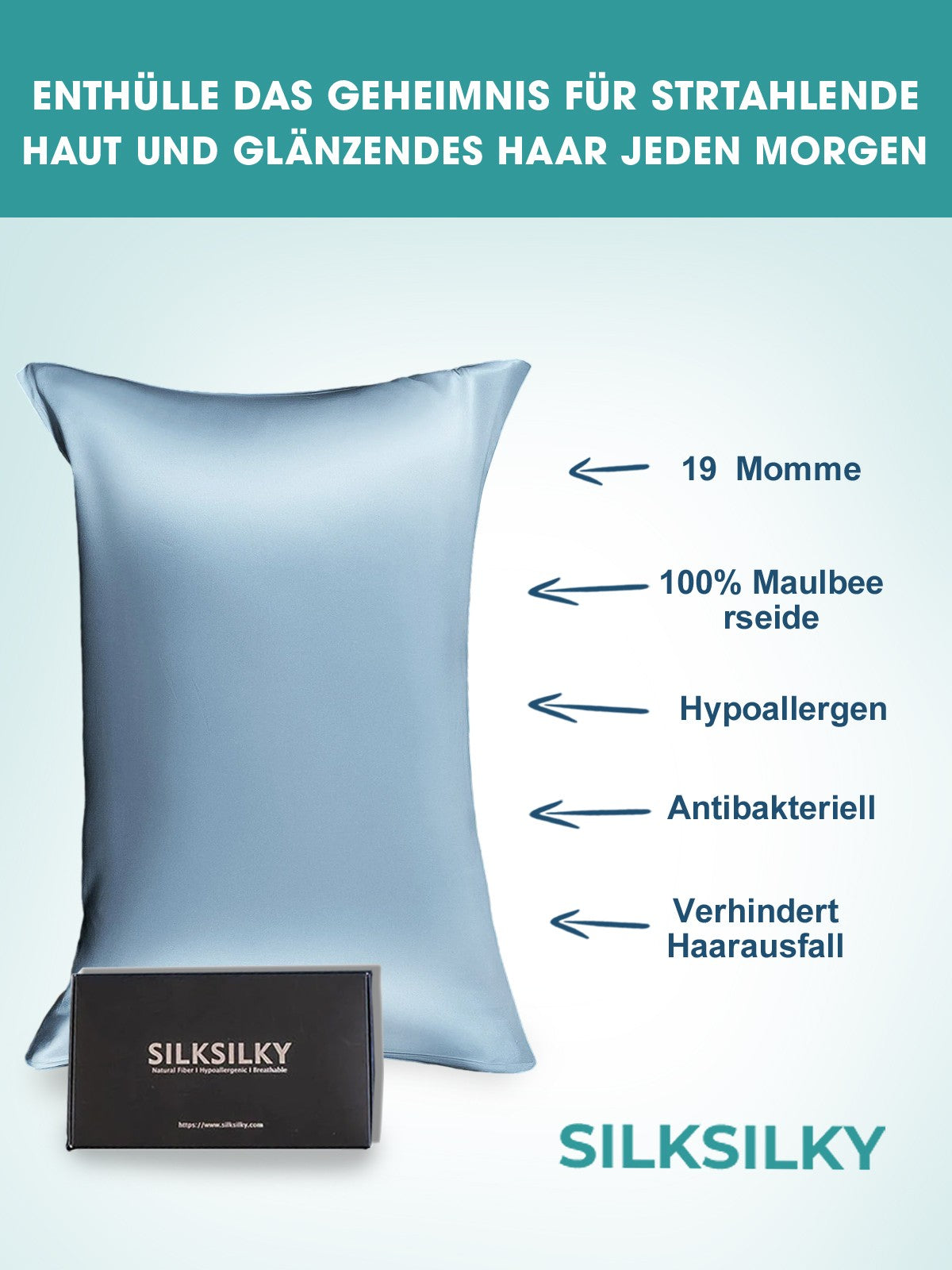 [Light Blue] SilkSilky-CA 19Momme Pure Silk Pillowcase 002
