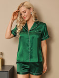 SilkSilky-CA Pure Silk Short Sleeve Lapel Women's Pajamas Green 004