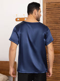 SilkSilky CA Pure Silk Short Sleeve Round Neck Men's T Shirt DarkBlue 002