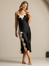 [Black] SilkSilky-CA Spaghetti Strap V Neck Nightgown 006