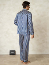 [Navy Stripe] SilkSilky-CA 19Momme Pure Silk Mens Pajamas 002,