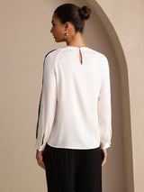 [White] SilkSilky-CA Long Sleeve Keyhole Neck Women's Blouse 002