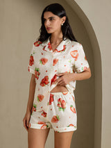 [White Strawberry] SilkSilky-CA Short Sleeve Notch Collar Women's Pajamas 003