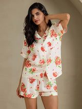 [White Pomegranate] SilkSilky-CA Short Sleeve Notch Collar Women's Pajamas 004