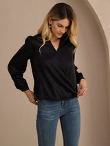 [Black] SilkSilky-CA Long Sleeve Wrap Women's Blouse 003