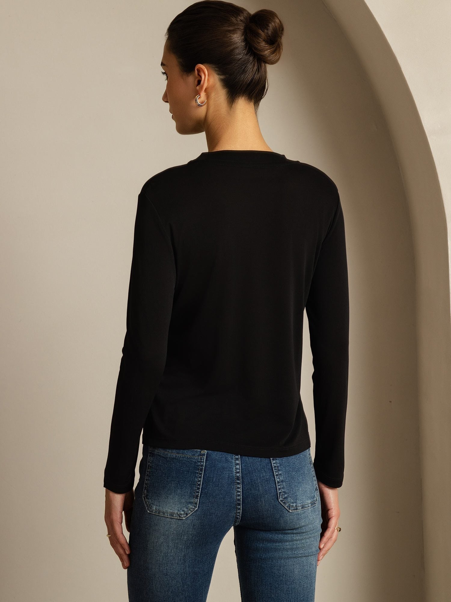 [Black] SilkSilky-CA Pure Silk Womens T-Shirt 002,