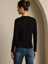 [Black] SilkSilky-CA 100% Silk Jersey Long Sleeve Crew Neck Women's T-Shirt 002