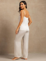 [White] SilkSilky-CA 19Momme Machine-Washable Silk Spaghetti Strap Scoop Neck Camisole Set 002