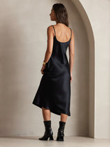 [Black] SilkSilky-CA Spaghetti Strap V Neck Dress 002