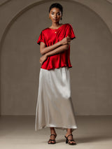 [Wine] SilkSilky-CA Short Sleeve Boat Neck Women's T-Shirt 007