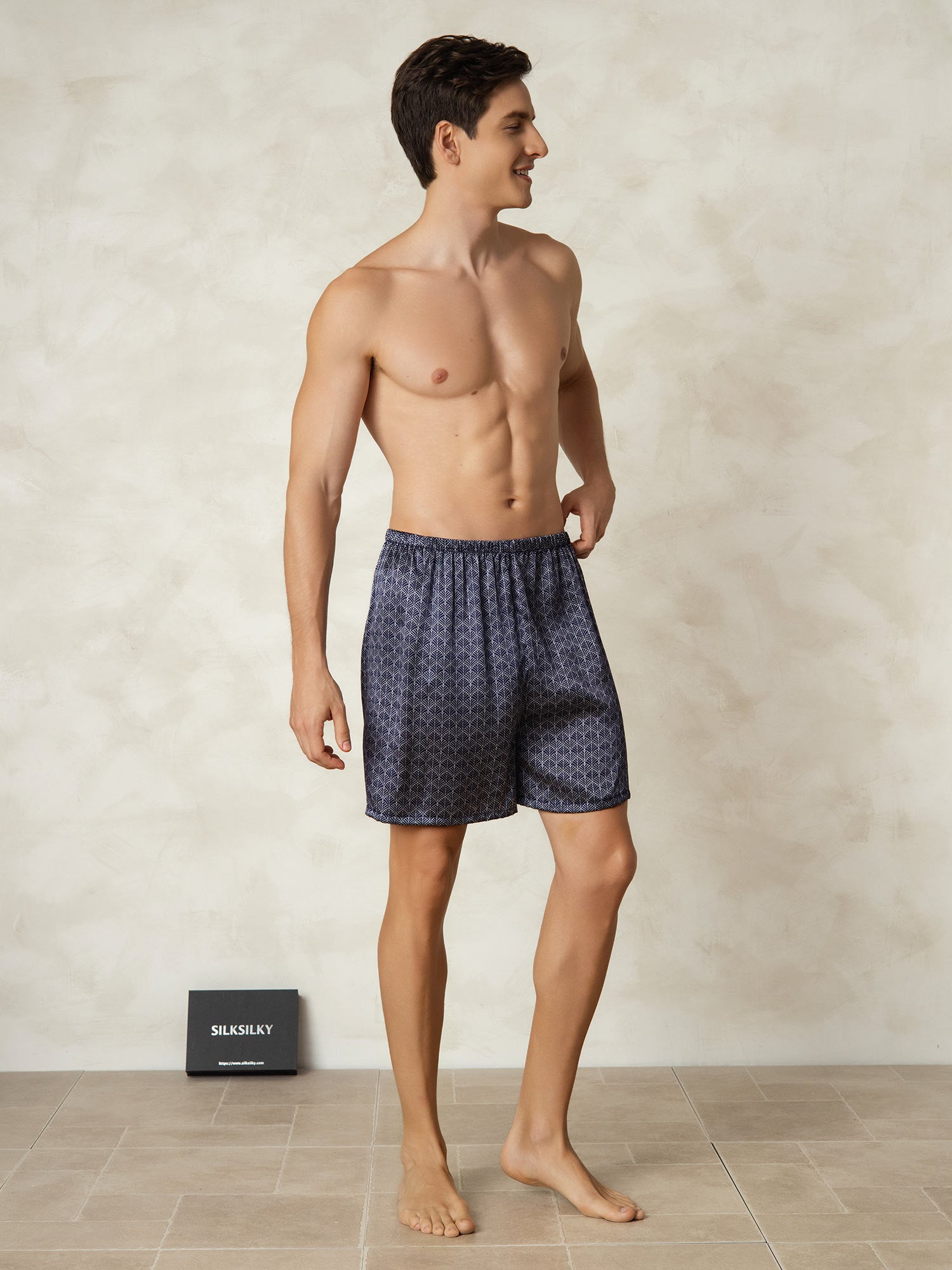 [Navy Ginkgo] SilkSilky-CA 19Momme Pure Silk Mens Sleep Bottoms 005