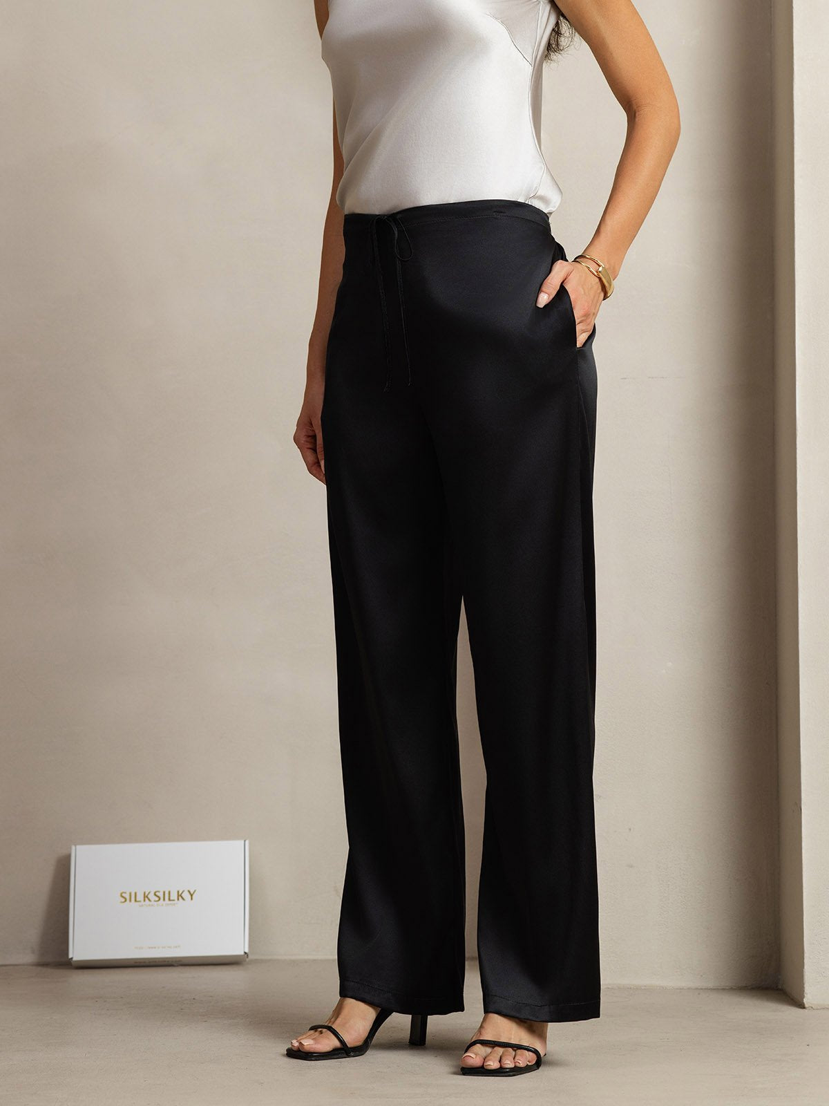 [Black] SilkSilky-CA 19Momme Silk Womens Pants 002