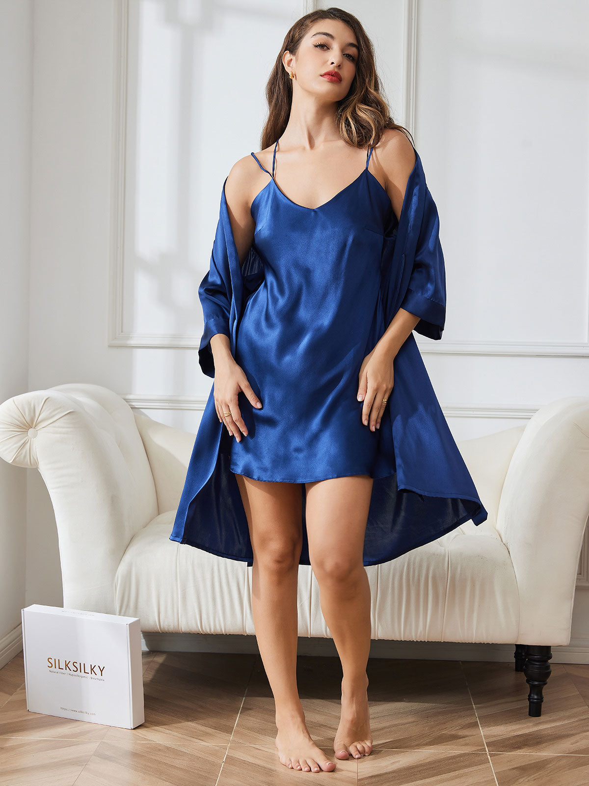 Silksilky Women's Silk Robe with Nightgown Mulberry Silk Nightwear –  SILKSILKY