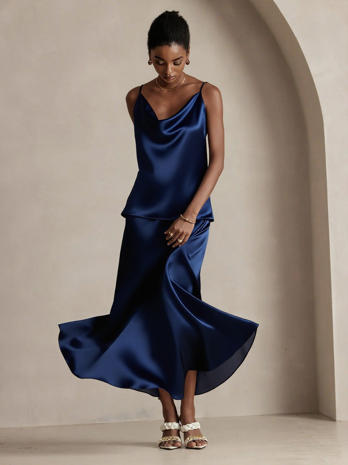 [Dark Blue] SilkSilky-CA 19Momme Silk Skirt 004