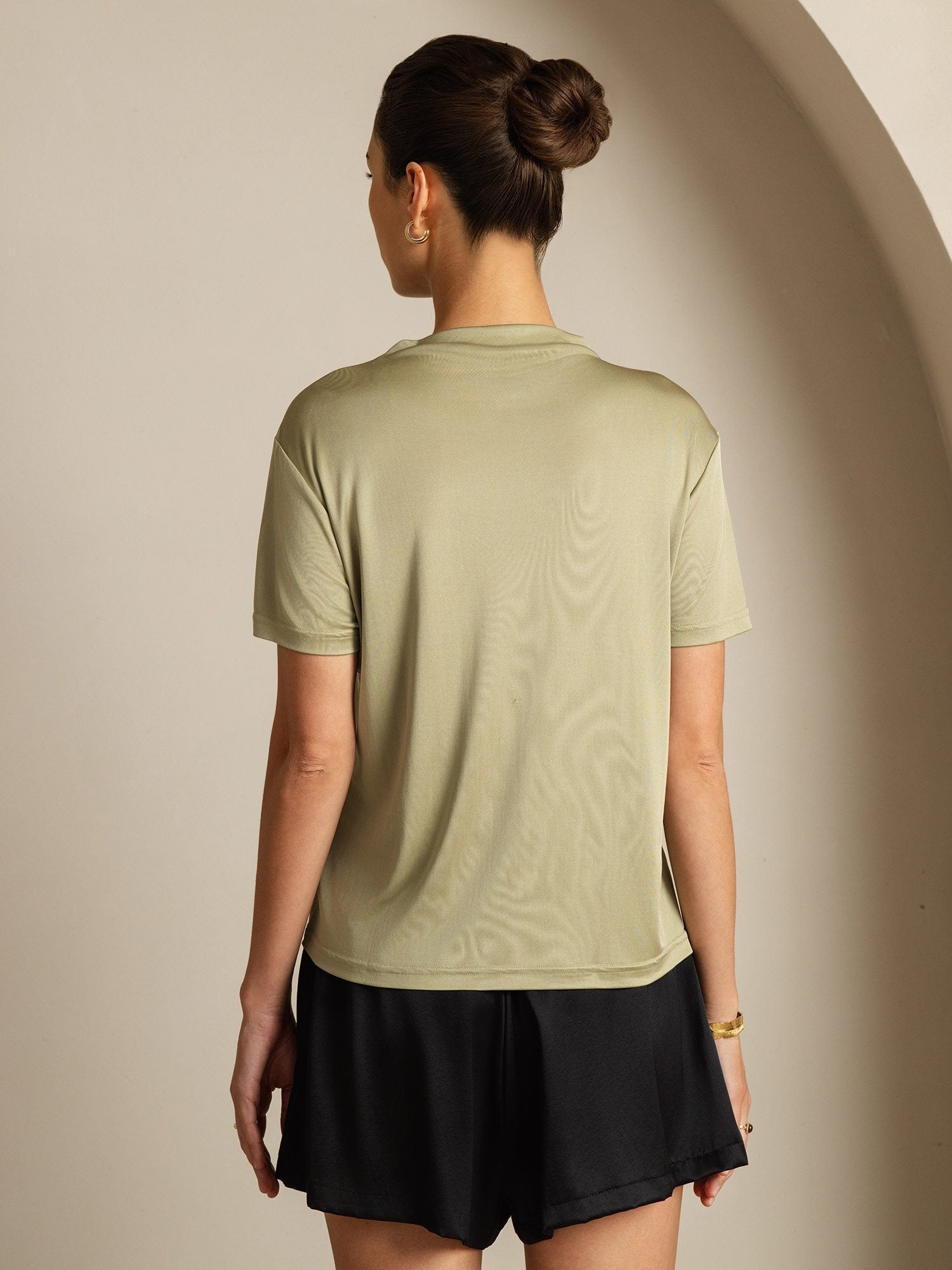 [Dried Herb] SilkSilky-CA Pure Silk Collar Women's T-Shirt 002