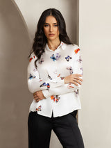 [White Butterfly] SilkSilky-CA Long Sleeve Lapel Collar Women's Shirt 006