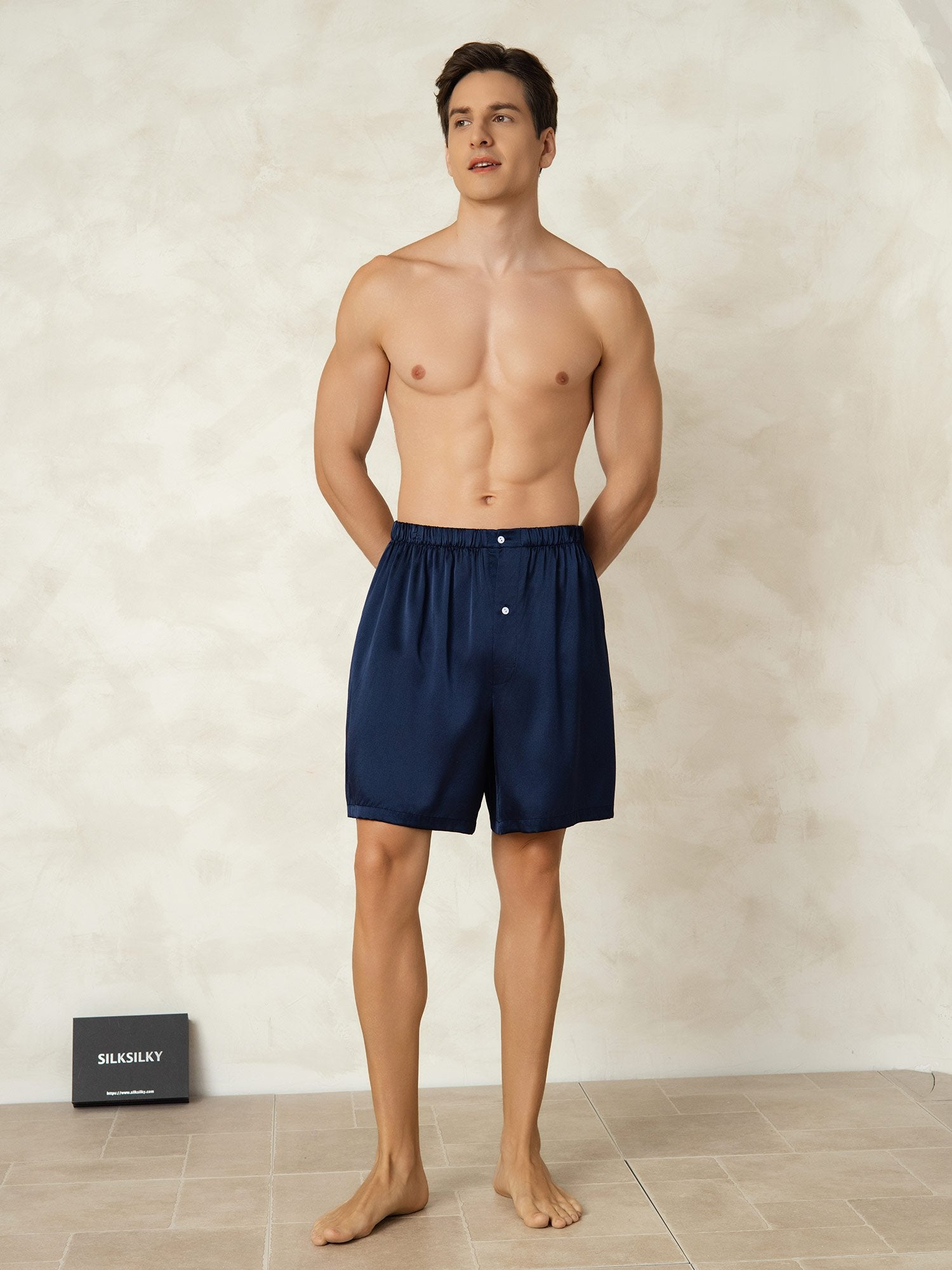 [DarkBlue] SilkSilky-CA Pure Silk Mens Sleep Bottoms 003