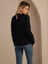 [Black] SilkSilky-CA Long Sleeve Keyhole Neck Women's Blouse 002