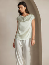 [Light Green] SilkSilky-CA Cap Sleeve Cowl Neck Women's T-Shirt 003