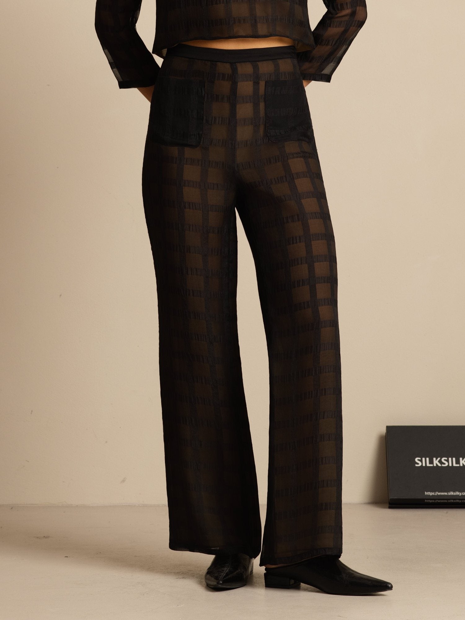 [Black] SilkSilky-CA Pure Silk Womens Pants 001