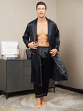 SilkSilky CA Pure Silk Long Sleeve Lapel Men's Robe Black 003