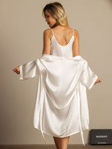 [White] SilkSilky-CA 3/4 Sleeve Scoop Neck Women's Pajamas 002