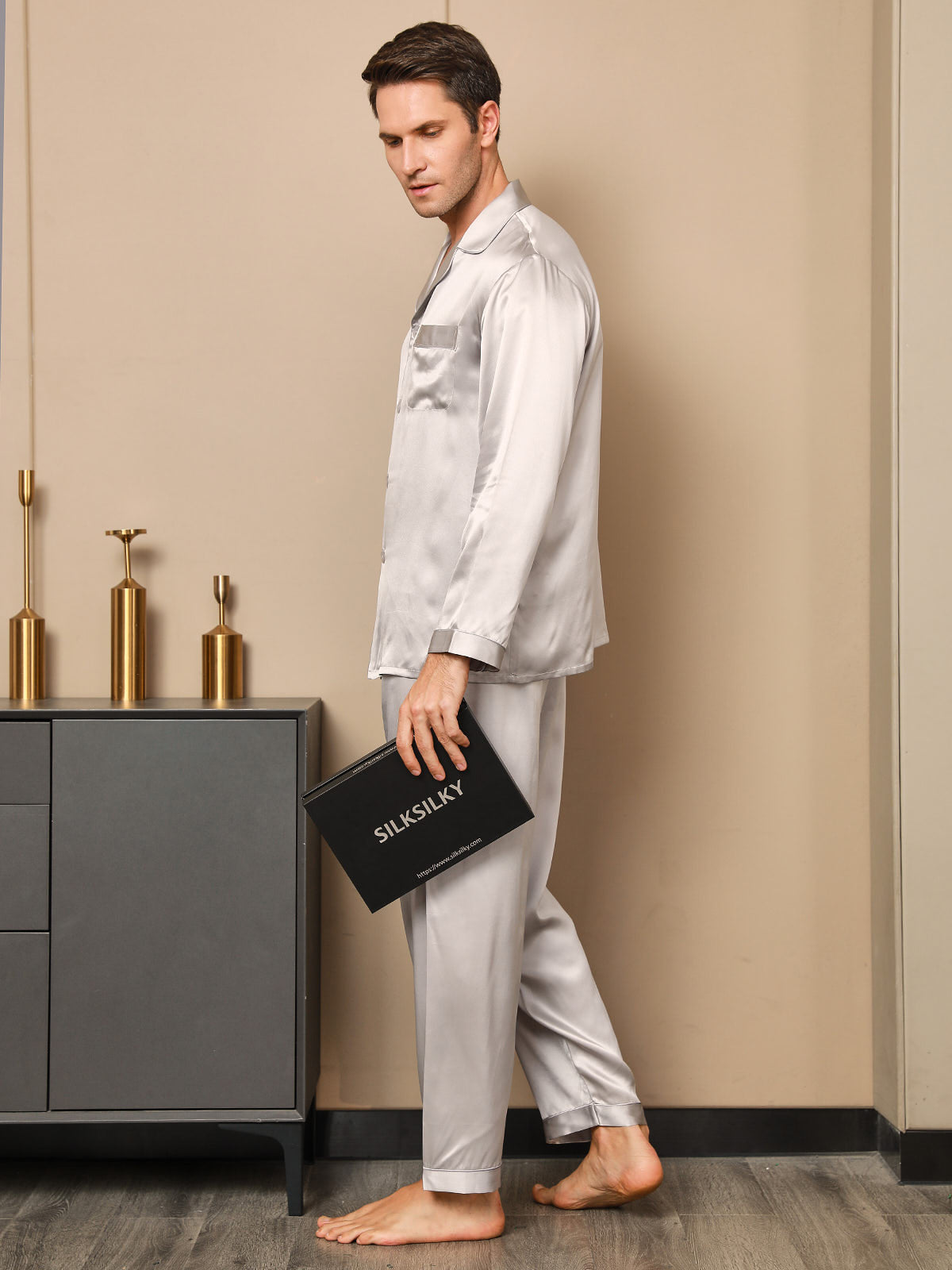 [Gray] SilkSilky-CA 19Momme Pure Silk Mens Pajamas 003