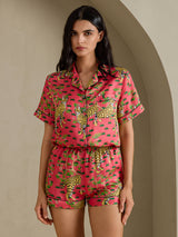 [Coral Serval] SilkSilky-CA Short Sleeve Notch Collar Women's Pajamas 005